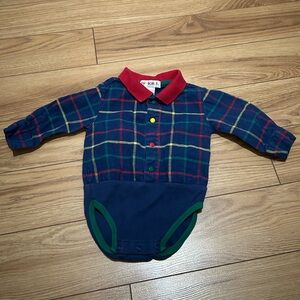 Gymboree vintage Navy Plaid One-Piece Bodysuit with Red Collar